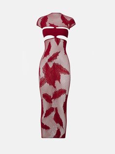 Ja'mie Bodycon Fishnet Maxi Dress Red | POSTER GIRL Skirt Shapewear, Red Poster, Maxi Dress Red, Bodycon Maxi Dress, Poster Girl, Athleisure Tops, Heart Button, Red One, Embellished Dress