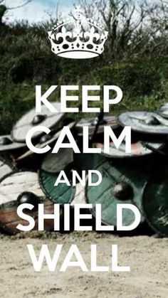 there is a pile of barrels with the words keep calm and shield wall