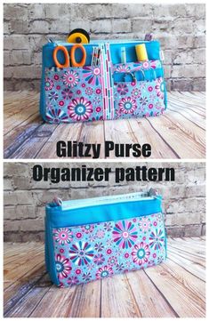 the zippered purse is organized and ready to be used as a sewing project bag