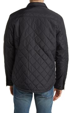 Diamond-quilted nylon keeps the look sleek and sporty in a button-front jacket crafted with a layer of insulation and a lining of soft, warm high-pile fleece. Front button closure Spread collar Adjustable button cuffs Chest button-flap patch pockets; front welt pockets; interior welt pocket Lined, with polyester fill 100% nylon Machine wash, tumble dry Imported Casual Diamond Quilted Outerwear For Fall, Casual Outerwear With Diamond Quilting, Casual Diamond-quilted Outerwear For Fall, Casual Quilted Jacket With Diamond Quilting For Fall, Casual Diamond Quilted Jacket For Winter, Casual Diamond Quilted Jacket For Fall, Winter Diamond Quilted Outerwear For Outdoor, Quilted Black Down Outerwear, Black Quilted Down Outerwear