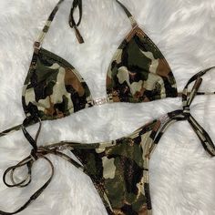 Reposhing This Item I Purchased From @Murmansk04. Loved It, But Ready To Rotate For Something New. Questions? Leave A Comment Below! Camo Bathing Suits, Grunge Swimsuit, Camo Bathing Suit, Competition Prep, Suit Ideas, Beach Stuff, Boutique Couture, Gold Sparkle, Black Green