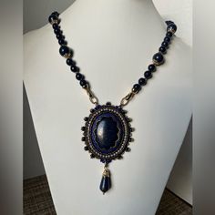 Women Necklace Transformer, Because Pendant Removable. Pendant Made From Seed Beads Embroidered Lapis Lazuli Cabochon. All Findings Gold Plated. Lapis Necklace, Pretty Jewelry, Women Necklace, Hand Crafted Jewelry, Jewelry Women, Crafted Jewelry, Pretty Jewellery, Lapis Lazuli, Blue Gold