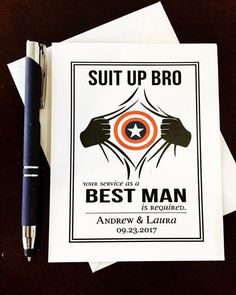 the best man greeting card is next to a pen