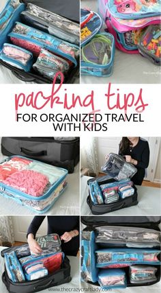 packing tips for organized travel with kids in suitcases and on the go bags,