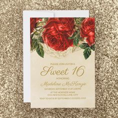 a wedding card with roses on it