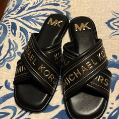 Stunning Michael Kors High Style Sandals. Size 10 Like Brand New. Worn A Few Times. Make A Statement So Chic. Michael Kors Black Leather Sandals, Chic Michael Kors Sandals, Michael Kors Black Round Toe Sandals, Michael Kors Synthetic Sandals With Branded Insole, Chic Michael Kors Round Toe Sandals, Chic Michael Kors Beach Sandals, Chic Black Michael Kors Sandals, Michael Kors Slip-on Sandals For Vacation, Chic Michael Kors Sandals For Vacation