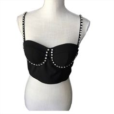 New With Tags, Black Bralette, Embellished. Size Medium. Check The Measurements In Picture. Adjustable Straps. Stretchy Material. Chic Embellished Crop Top For Club, Black Embellished Crop Top For Party, Chic Black Crop Top With Rhinestones, Elegant Black Crop Top With Rhinestones, Black Rhinestone Bra, Black Party Crop Top Adorned With Rhinestones, Party Black Crop Top With Rhinestones, Elegant Embellished Black Crop Top, Black Party Crop Top With Rhinestones