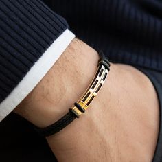 14K Real Gold Men's Gold Bracelet, Black Rope Men Bracelet for Daily Use, Yellow Solid Gold Men Jewelry *Free Express International Shipping *Free returns within 14 days from the order date. NEXT BUSINESS DAY SHIPPING! PRODUCT DETAILS *The product is made of 100% 14k Solid Gold and it has a 14K or 585 stamp on item. (We don't sell filled or plated jewelry) *The package includes a gold certificate. *Every package comes in a gift box. *14K gold indicates that the product is produced from 58% pure Luxury Tarnish Resistant Men's Bracelets, Luxury Men's Gold Bracelet, New Breslet Design Gold, Bracelet Mens Gold, Black And Gold Bracelet Men, Gold Gifts For Men, Breslet Jewelry Gold For Man, Men’s Gold Bracelet, Men’s Bracelet Designs