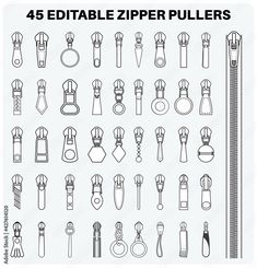 25 editable zipper pullers with clippings for sewing and other crafting projects