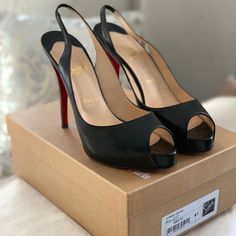 Christian Louboutin Black Slingback Pump. Size 41. Beautiful, Worn Twice. Excellent Condition. Light Scuffs On Bottom. Designer Slingback Pumps With Red Sole, Luxury Red Sole Slingback Heels, Luxury Open Toe Slingback Pumps For Formal Occasions, Designer Slingback Pumps With Red Sole For Formal Occasions, Classic Slingback Pumps With Red Sole For Evening, Classic Slingback Pumps With Red Sole For Formal Occasions, Classic Evening Slingback Pumps With Red Sole, Elegant Slingback Pumps With Red Sole For Party, Designer Fitted Slingback Heels