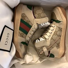 Beige Screener High-Top Sneakers From Gucci Kids. Gg Supreme Pattern. Comes With Box And Duster Bag. New With Tags. Sz 29 (Us 12) 18cm. 7.1 In Outer: Leather 100%, Canvas 100% Sole: Rubber 100% Designer High-top Sneakers With Embroidered Logo, Gucci Designer High-top Sneakers With Embroidered Logo, Designer Gucci High-top Sneakers With Embroidered Logo, Gucci High-top Sneakers With Embroidered Logo, Gucci High Tops, Gucci Baby, Orange Sneakers, Hightop Sneakers, Shoes Gucci