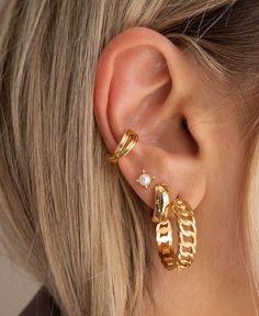 Gold Plated Criss Cross Ear Cuff No piercing needed Approx. .5 inch 18K Gold Electroplated Gold Curb Chain, Piercing Ideas, Curb Chain, Steel Water, Earings Piercings, Ring Necklace, Criss Cross, Ear Cuff, Piercings