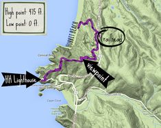 a map shows the route for trailhead and low point on the left hand side