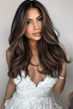 Sunkissed Hair Brunette: Achieving the Perfect Natural Highlights 12 Long Thick Straight Hair, Low Maintenance Highlights Brunettes, Low Maintenance Brunette Balayage Hair, Dark Summer Hair, Sunkissed Hair Brunette, Long Ombre Hair, Sunkissed Hair, Highlights For Dark Brown Hair, Brown Hair Shades