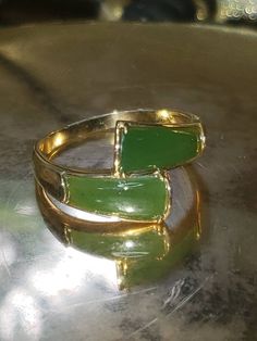 Vintage nephrite ring in excellent condition Stones are securely set Antique Green Rings With Polished Finish, Jewelry Presentation, High End Jewelry, Bypass Ring, Fabric Ribbon, Band Rings, Cuff Bracelets, Etsy Accessories, Jewelry Rings