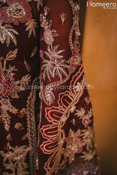 Pakistani Maroon Color Dress for Wedding Party Sleeves Look Party Wear Unstitched Suit With Resham Embroidery For Reception, Unstitched Embroidered Chinon Gown, Eid Party Wear Dresses In Raw Silk, Elegant Embroidered Chinon Gown, Embroidered Raw Silk Party Dress, Eid Party Wear Gown With Embroidery, Eid Wedding Embroidered Party Dress, Party Wear Salwar Kameez With Intricate Embroidery, Intricate Embroidery Traditional Drape Dress For Reception