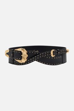 Studded Buckle Belt, Solid Black | CAMILLA US – CAMILLA Black And Gold Belt, Rock Star Outfit, Belt Western, Luxury Belt, Double Buckle Belt, Leather Waist Belt, Stud Fashion, Slouchy Bag, Luxury Belts