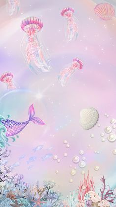 an underwater scene with jellyfish and other sea creatures