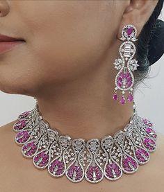 Bridal CZ American Diamond Necklace Set, Cubic Zirconia Necklace Set, Indian Jewelry, Wedding Jewelry, Sabysachi Jewel - Etsy Libya Traditional White Gold Jewelry With Cubic Zirconia, Traditional White Gold Cubic Zirconia Jewelry, White Gold Necklace With Intricate Cubic Zirconia Design, Luxury Bridal Necklace With Intricate Crystal Design, Traditional White Gold Necklace With Cubic Zirconia, Traditional White Gold Jewelry With American Diamond, Dazzling Crystal Bridal Necklace With Intricate Design, Traditional White Gold Cubic Zirconia Diamond Necklace, Dazzling Bridal Crystal Necklace With Intricate Design