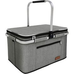 a large gray and black cooler with handles