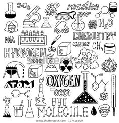 hand drawn doodles on notebook paper with the words oxygen and chemical symbols