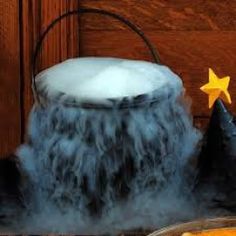 a bucket filled with foam next to a star