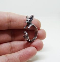 Sterling Silver Fox Ring, Handmade Adjustable Ring in Sterling Silver, Oxidized Silver Animal Ring, Cute Jewelry For Animal Lovers Silver Animal Design Jewelry For Gifts, Silver Jewelry With Animal Design For Gift, Novelty Silver Ring Jewelry, Adjustable Silver Novelty Ring, Handmade Adjustable Novelty Rings, Silver Snake Bracelet, Fox Ring, Fox Jewelry, Animal Ring