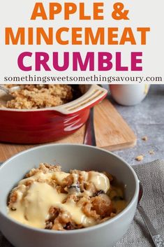 an apple and mincemeat crumble in a bowl