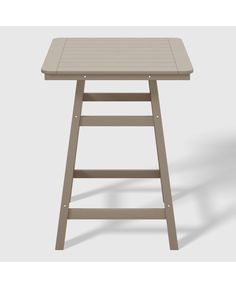 a small wooden table with two legs and a square top, on a white background