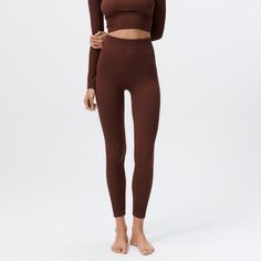 Very Cute And Comfortable Ribbed Zara Leggings. Medium Thick Material. Can Be Worn Dressed Up Or To The Gym. Brown Full Length Activewear, Brown Compressive Leggings For Yoga, Brown Compressive Yoga Leggings, Brown Seamless Stretch Activewear, Fitted Seamless Brown Bottoms, Compressive Brown Leggings For Yoga, Brown Seamless Activewear, Brown Stretch Leggings For Loungewear, Stretch Brown Leggings For Loungewear