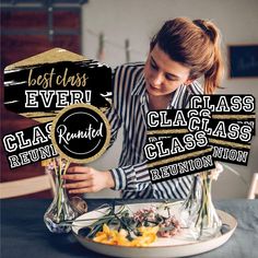 a woman is arranging flowers in vases on a table with the words best class ever