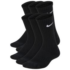 Kids Nike Performance Cushioned Crew Training Socks (6 Pair) feature sweat-wicking technology for moisture management and zonal cushioning for comfort with every step. Lycra® spandex gives you comfortable fit. Dri-FIT technology helps you stay dry and comfortable. Cushioning at key zones for targeted comfort. 80% cotton/18% polyester/2% spandex. Imported. Nike 6 Pack Cushioned Crew Socks - Boys' Grade School - Black / White. Winter Non-slip Black Socks, Non-slip Black Training Socks, Non-slip Black Socks For Training, Nike Winter Sports Socks, Nike Sports Socks For Winter, Kids Training, Michael Kors Fashion, Boys Socks, Nike Socks