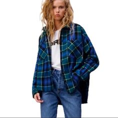 New! Zara Oversized Plaid Button Down Flannel Size X-Small - Oversized Fit - Lapel Collar - Long Sleeve - Cuffs At Sleeve - Patch Pockets - Button Down Closure - High-Low Hem With Side Vents - 44% Cotton - 28% Polyester - 17% Acrylic - 8% Wool - 2% Viscose - 1% Polyamide Nwot! Washed But Never Worn. Measurements Available Up Request. Ships Next Business Day. Bundle With Additional Items In My Closet For The Best Deal! * Shacket, Cow Girl, Rodeo Trendy Oversized Button-up Flannel Shirt, Oversized Blue Flannel Long Sleeve Shirt, Oversized Blue Long Sleeve Flannel Shirt, Green Flannel Shirt With Button Closure For Fall, Casual Winter Flannel Shirt With Buttons, Green Flannel Shirt With Buttons For Fall, Trendy Blue Flannel Shirt For Fall, Oversized Casual Flannel Shirt For Spring, Green Flannel Shirt For Fall