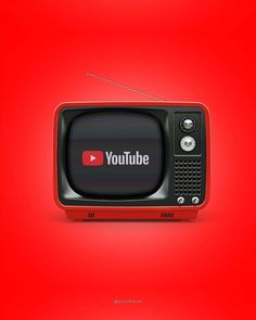 an old television with the word youtube on it's screen, against a red background