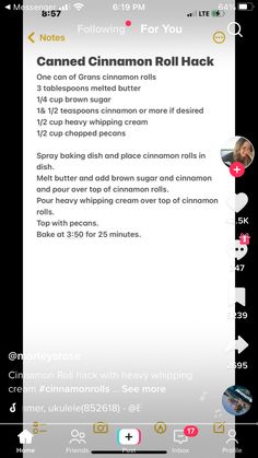 an iphone screen showing the instructions for how to use cinnamon roll hacks on it