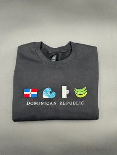 Represent La República Dominicana this Hispanic Heritage Month with these cultural sweaters. Orders are embroidered daily and shipped out worse case scenario Mondays and Thursdays every week. Design Dimensions: 4 inches (height) X 10 inches (wide) If you would like to change any symbols or colors please reach out as we are happy to help!  If you require a larger size or different color sweater message us! Gildan sweatshirts are 50-50 Cotton to Polyester RosesAllDesign offers the cheapest price c Black Embroidered Cotton Sweater, Black Cotton Embroidered Sweater, Casual Crew Neck Sweater With Multicolor Embroidery, Casual Cotton Sweater With Embroidery, Casual Embroidered Cotton Sweater, Casual Embroidered Crew Sweater, Casual Crew Neck Embroidered Sweater, Casual Embroidered Crew Neck Sweater, Casual Black Sweater With Embroidered Text