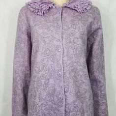 Ladies Button Front Cardigan Sweater J.H. Collectibles Brand Light Purple With Gray Floral Print Size Large (Please Refer To Measurements Below) 100% Wool Brand New With Tags!! No Flaws To Speak Of. Msrp $89.00. Would Make A Great Gift! Measurements Lying Flat: Bust (Pit To Pit): 21 Inches. Length (From Shoulder To Bottom Hem): 25 Inches. Fitted Purple Cardigan With Buttons, Cheetah Cardigan, Brown Cardigan Sweater, Red Christmas Sweater, Madewell Cardigan, Tie Dye Cardigan, Black And White Cardigans, Large Cardigan, Duster Cardigan Sweater