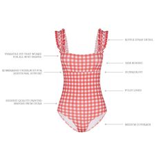 Introducing the Ruffle One Piece The Rouge Gingham One Piece is the perfect style for sun drenched destinations or lazy beach days. A fun and feminine style with ruffled straps and a square neckline. One Piece Rouge, Resort 2020, Perfect Style, Beach Days, Shop Swimwear, Turks And Caicos Islands, Square Neckline, Feminine Style, Beach Day