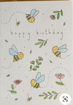 a greeting card with bees and flowers on it, saying happy birthday to the children