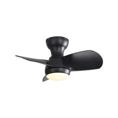 a black ceiling fan with a light on it