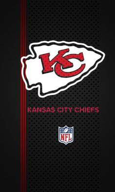 the kansas city chiefs logo is shown on a black background with red trimmings