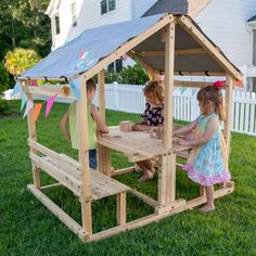 Funphix Kids Klubhouse Gets Toddlers Excited About Creating Something With Their Hands - Something They Can Play In And Feel Proud Of. The Kit Includes All The Parts Your Little Construction Worker Needs To Build A Multipurpose, Indoor/Outdoor Playhouse. The House Is Easy To Assemble And Take Apart And Is Sturdy For Safe Playtimes. With A Table And 2 Benches Inside, Kids Have Somewhere To Draw, Craft, Read, Or Chat With Their Friends. Remove The Table To Create More Playing Space, And Let Your K Outdoor Playhouse Ideas, Pallet Kids, Outdoor Playhouse, Table And Benches, Kids Bench, Backyard Playhouse, Playhouse Outdoor, Wooden Playhouse, Backyard Play