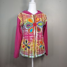 Rising International, Colorful Zip Up Sweatshirt Jacket, Size Small Length 22", Sleeve 21", Pit To Pit Measures 18" 100% Cotton Hooded New With Tags Multicolor Long Sleeve Tops For Spring, Spring Long Sleeve Patchwork Tops, Yellow Hooded Winter Top, Cotton Crew Neck Outerwear With Patchwork, Multicolor Cotton Outerwear For Summer, Colorful Patchwork Top For Fall, Yellow Long Sleeve Patchwork Tops, Long Sleeve Yellow Patchwork Tops, Yellow Hooded Top For Fall