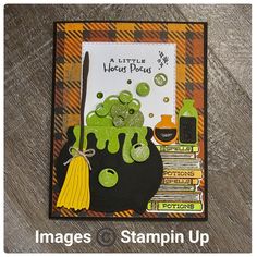 a card with green and black items on it