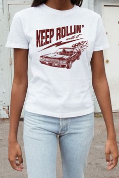 Keep rollin with it. Our newest collection of graphic tees! With distressed, vintage style prints, these are your new go-to wardrobe staple. #graphictee #vintagetshirt #graphictshirt Retro White Print Crew Neck T-shirt, Retro White Print Short Sleeve T-shirt, Retro White Print Tops For Streetwear, Retro Relaxed Fit T-shirt With Sublimation Print, Retro White Letter Print T-shirt, Retro White T-shirt With Letter Print, Retro T-shirt With Sublimation Print, Relaxed Fit, American Retro Crew Neck Top With Graphic Print, American Retro Graphic T-shirt For Summer