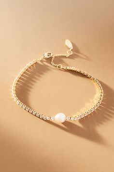 The Single Pearl Bracelet offers timeless elegance with its understated simplicity, adding a touch of sophistication to any ensemble. | Single Pearl Bracelet by Anthropologie in Gold, Women's, Gold/Plated Brass/Freshwater Pearl Gold Bridal Bracelet, Mother Of The Bride Bracelet, Maid Of Honor Jewelry, Wedding Jewelry Pearl, Gold Elegant Jewelry, Maid Of Honor Gifts From Bride, Wedding Bracelets For Bride, Gold And Pearl Jewelry, Bridesmaids Bracelets