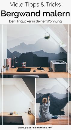 a person sitting at a desk with mountains painted on the wall behind them and text overlay that reads viee tips & tricks berwend malen