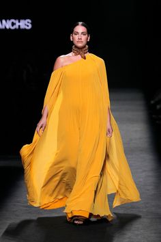 Her Trove - Asymmetrical neckline pleated dress with necklace Dress With Necklace, Isabel Sanchis, Dress Cape, Yellow Jumpsuit, Asymmetrical Neckline, Pleated Fabric, Cape Dress, Draped Fabric, Cloak