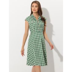 This retro plaid dress with a cap sleeve and a belted waist shows off your elegance. Suitable for daily wear, casual, work, office, vacation, dating, etc. Perfectly pair it with pretty bags and high heels for a sweet look. Classical plaid prints are never Outdated. The vintage and fashion style creates nice long lines up and down your figure and gives this lovely plaid dress a playfully charming look. Retro Plaid Dress, Green Plaid Dress, Plaid Dresses, Pretty Bags, Plaid Fashion, Casual Work, Work Office, Plaid Dress, Green Plaid