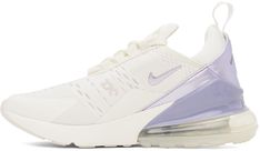 Low-top paneled mesh and bonded jersey sneakers in white and purple. · Lace-up closure · Logo bonded at integrated tongue · Padded tongue and collar · Grosgrain pull-loop at heel tab · Swoosh bonded sides · Mesh lining · Max Air unit at foam rubber midsole · Treaded rubber outsole Please note that this item may be shipped only within North America. Supplier color: Sail/Phantom/Indigo haze/Oxygen purple Purple Mesh Sneakers With Boost Midsole, Low-top Sneakers With Padded Tongue For Light Sports, Purple Mesh Sneakers For Jogging, Purple Mesh Sneakers For Light Sports, Purple Mesh Streetwear Sneakers, White Sneakers With Padded Tongue For Streetwear, Nike High-top Sneakers With Padded Tongue, Low-top Sports Sneakers With Padded Tongue, Low-top Sneakers With Padded Tongue For Sports